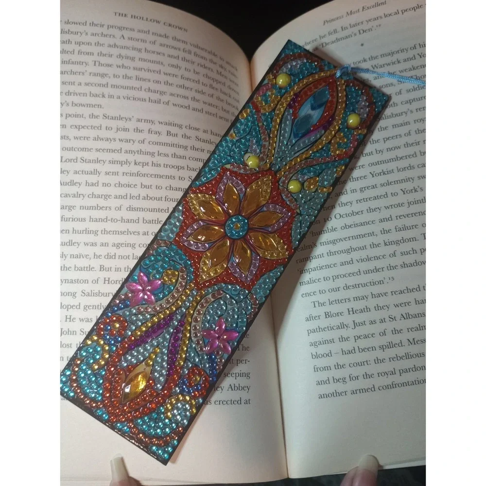 Handmade Diamond Painting Bookmark Blue Tassel Floral Mandala Rhinestone 7.75